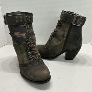 HARLEY DAVIDSON FOOTWEAR WOMENS SZ 8.5 SMOKE FUMEE CALKINS LEATHER BOOTS